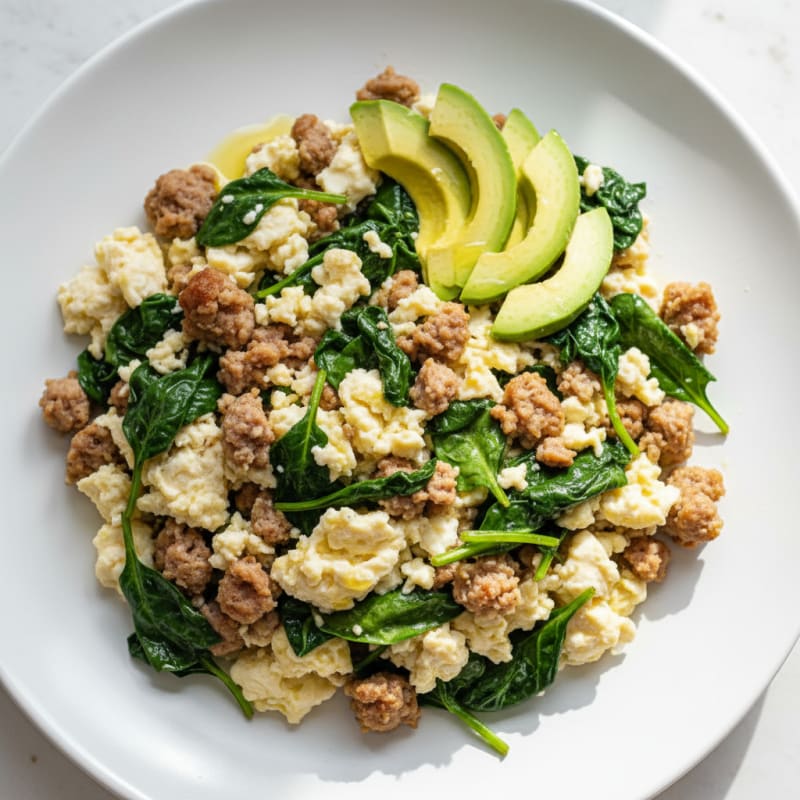 Egg White and Turkey Sausage Scramble with Spinach