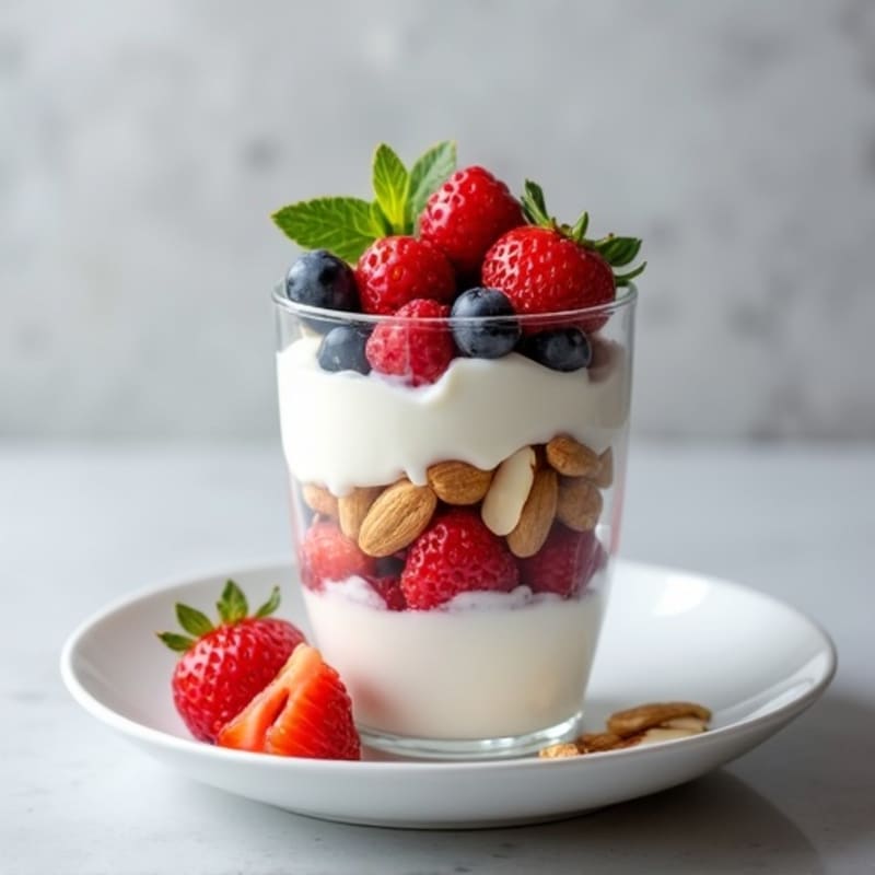 Greek Yogurt Protein Parfait with Mixed Fruit and Almonds