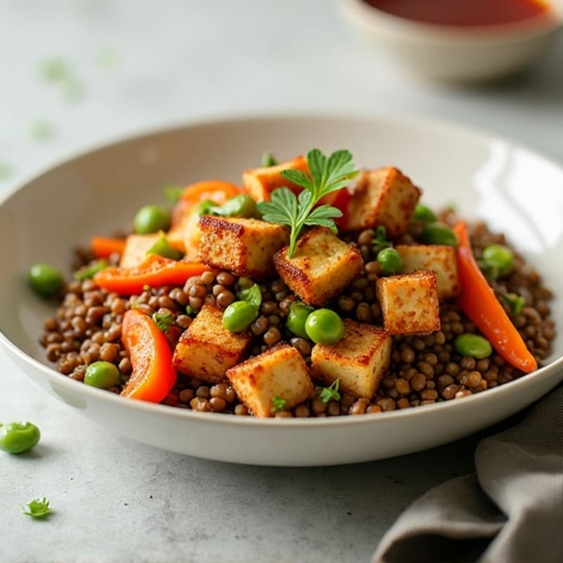 Crispy Tofu and Lentil Vegetable Stir Fry