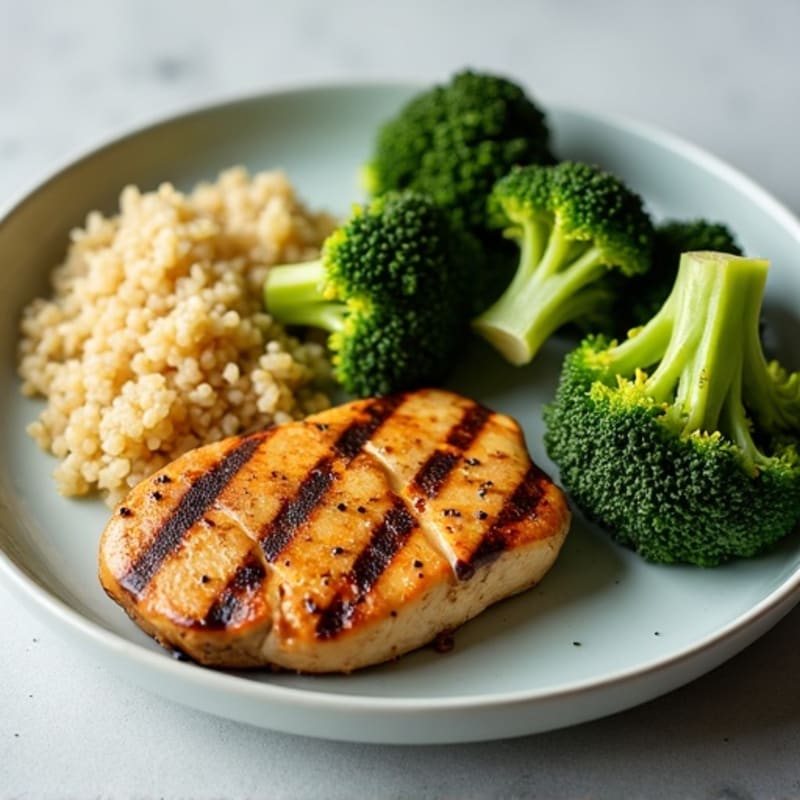 Grilled Chicken Breast with Roasted Broccoli and Quinoa