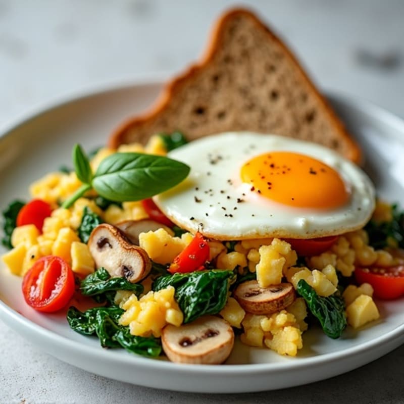 Egg White Vegetable Scramble with Cottage Cheese and Fresh Spinach