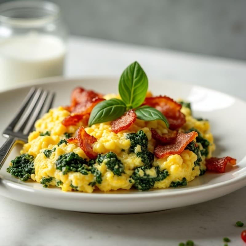 Cottage Cheese Egg Scramble with Spinach and Turkey Bacon