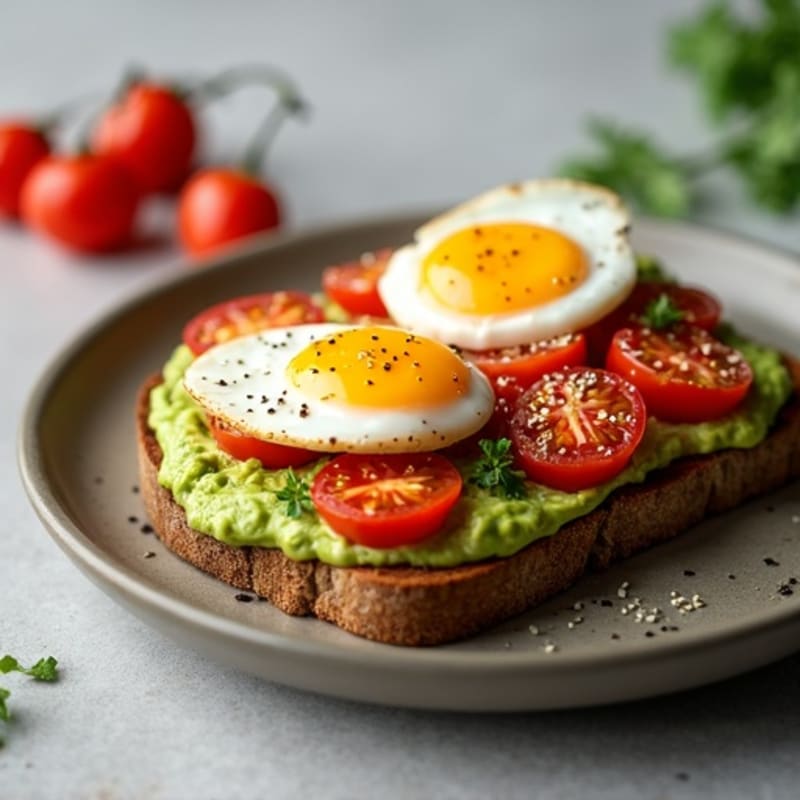 Creamy Avocado Toast with Jammy Eggs and Roasted Cherry Tomatoes