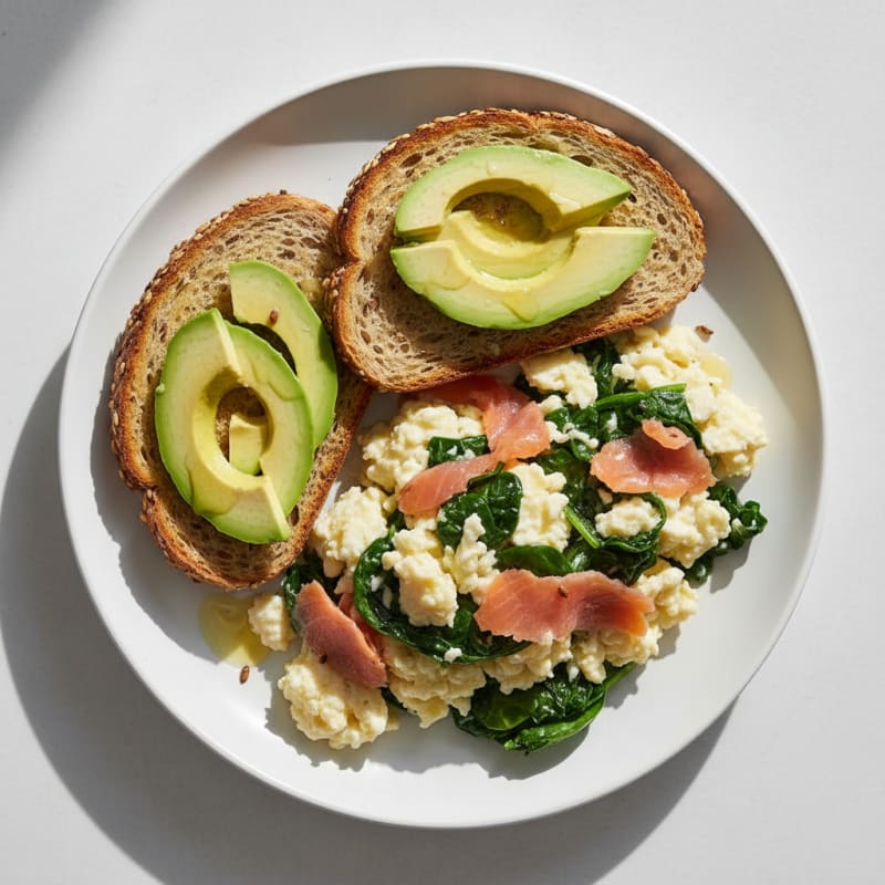 Egg White and Smoked Salmon Scramble with Baby Spinach