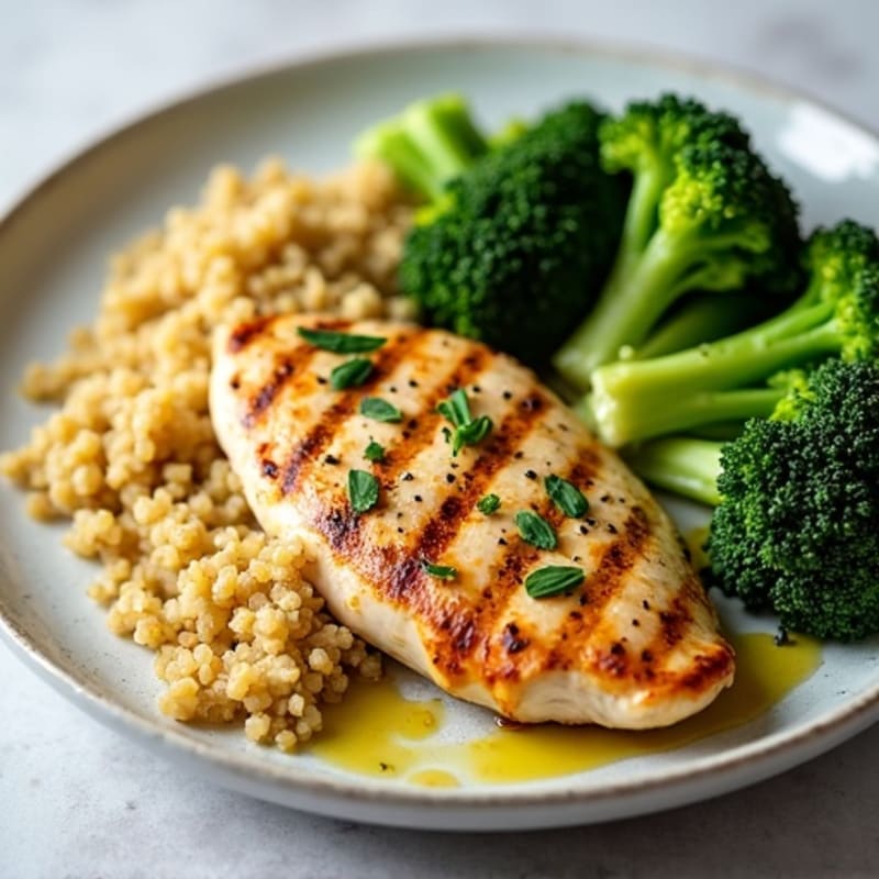 Grilled Chicken Breast with Quinoa and Steamed Broccoli