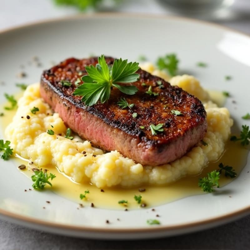 Herb-Crusted Eye Fillet with Garlic Cauliflower Mash
