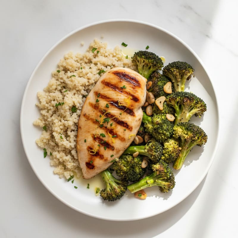 Grilled Chicken Breast with Quinoa and Roasted Broccoli