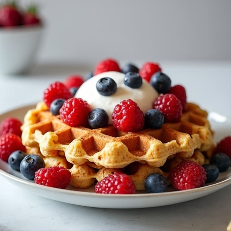 Crispy Protein Waffles with Fresh Berries and Creamy Yogurt