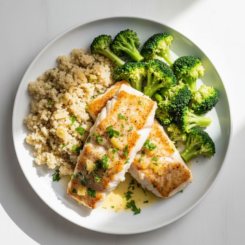 Herb-Roasted Cod with Quinoa and Steamed Broccoli