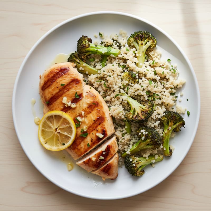 Grilled Chicken Breast with Roasted Broccoli and Quinoa