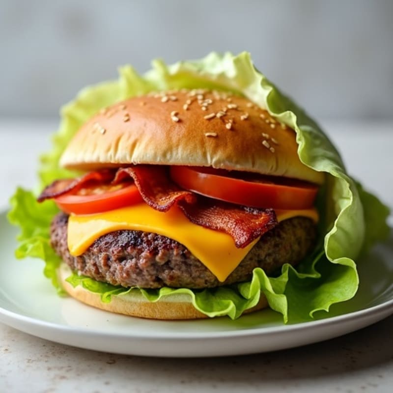 Lean Beef Burger with Crispy Bacon and Melty Cheddar