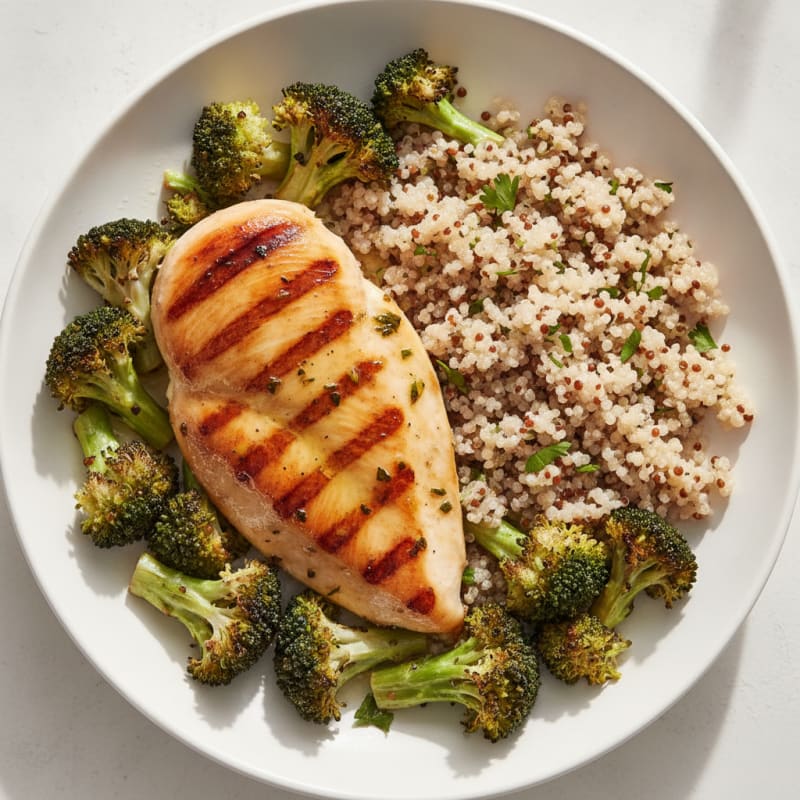 Grilled Chicken Breast with Quinoa and Roasted Broccoli