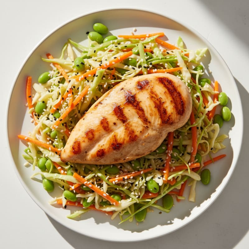Grilled Chicken Breast with Crunchy Cabbage Slaw and Edamame