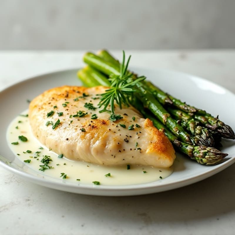 Creamy Lemon Herb Chicken with Crispy Roasted Asparagus