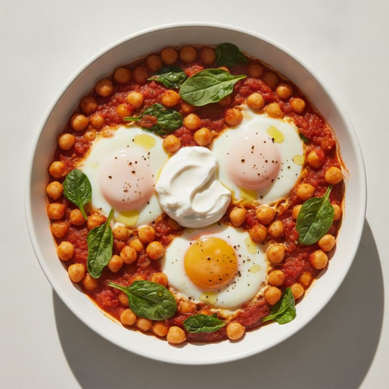 Baked Eggs with Spiced Chickpea Hash