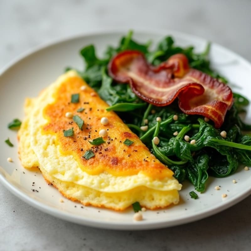 Egg White Omelette with Turkey Bacon and Sautéed Spinach