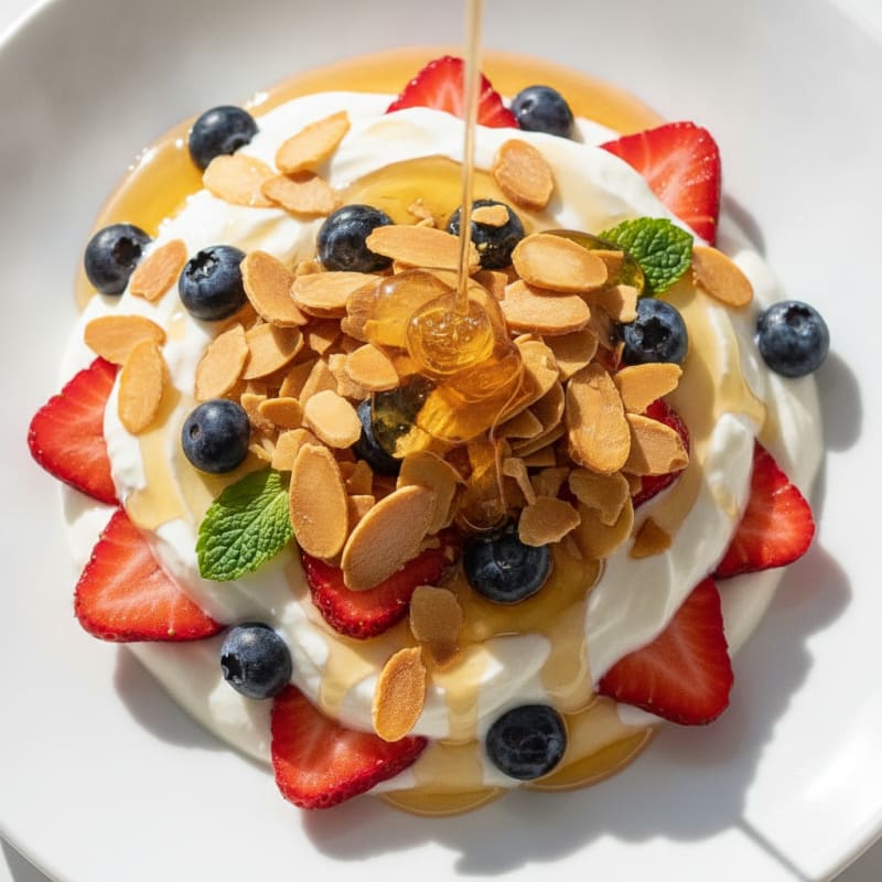 Greek Yogurt Parfait with Fresh Berries and Crunchy Almonds