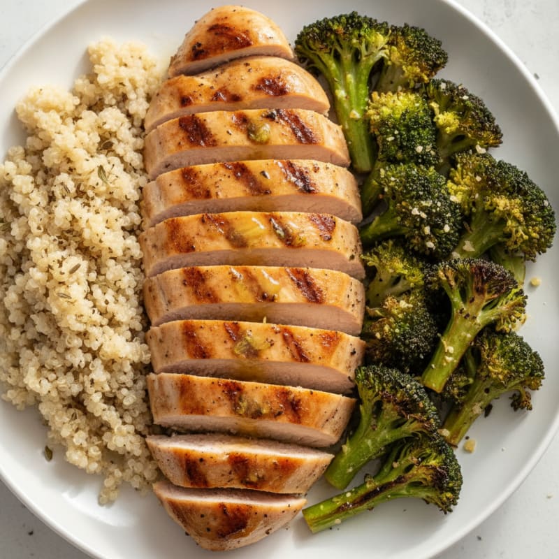 Grilled Turkey Breast with Quinoa and Roasted Broccoli