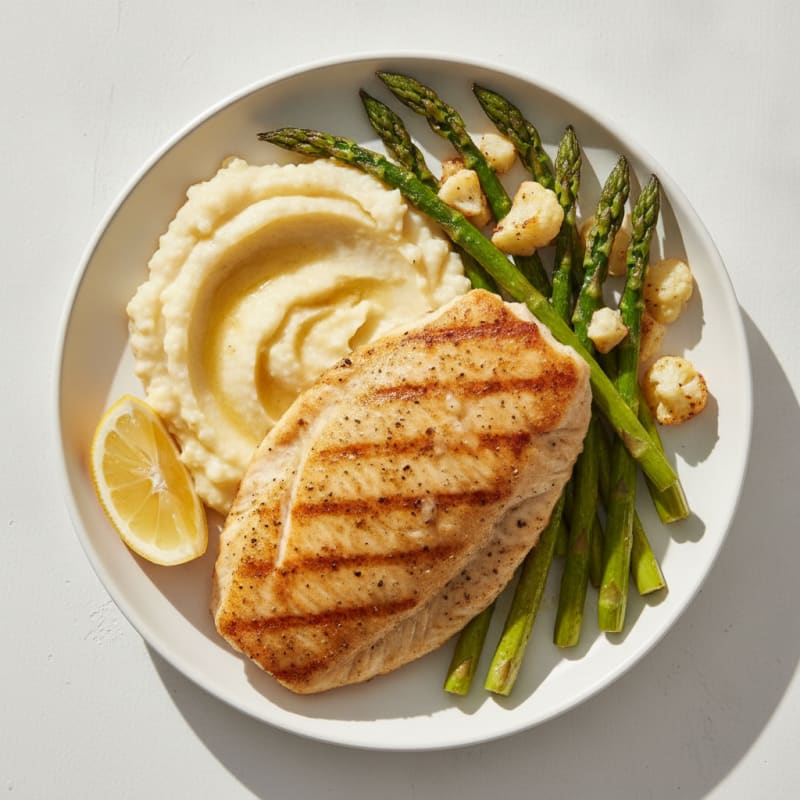 Seared Tilapia with Roasted Asparagus and Cauliflower Mash
