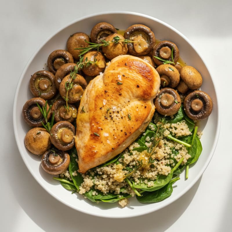 Herb-Roasted Garlic Butter Mushrooms with Pan-Seared Chicken