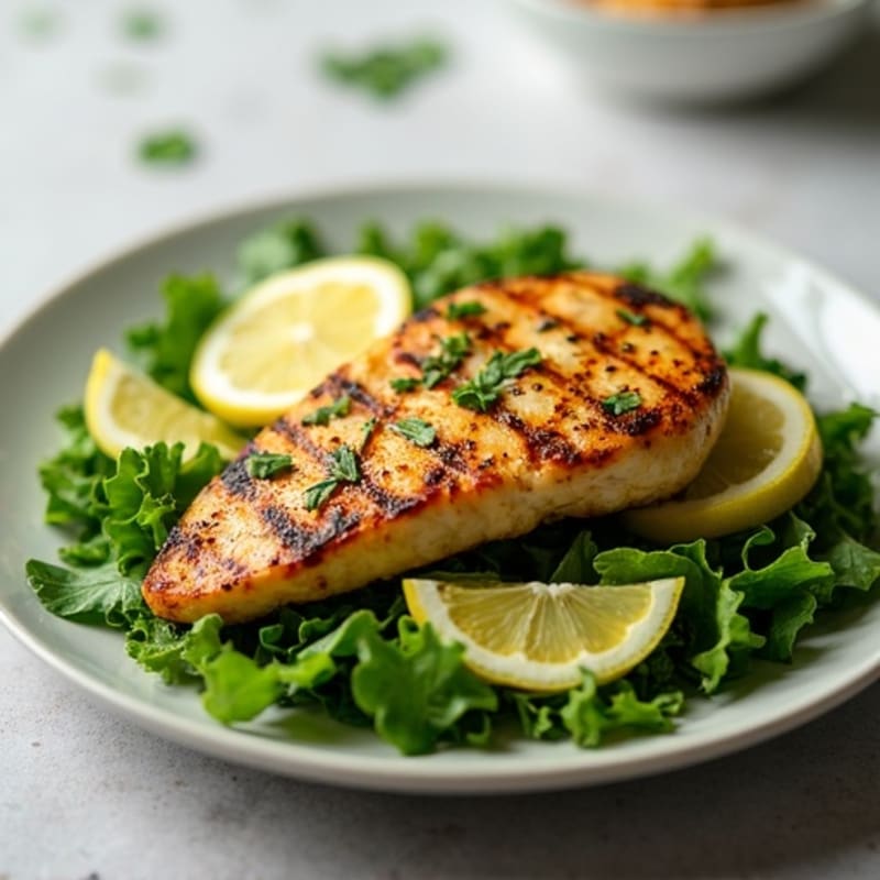 Grilled Lemon Garlic Chicken Breast over Crunchy Mixed Greens