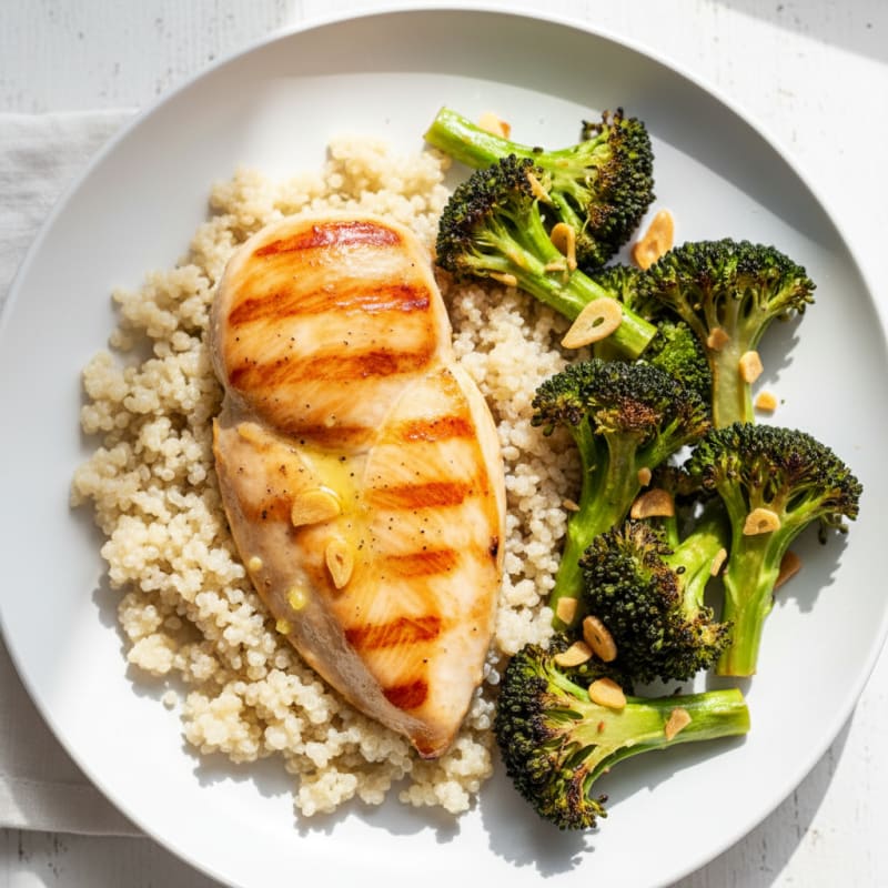 Grilled Chicken Breast with Quinoa and Roasted Broccoli