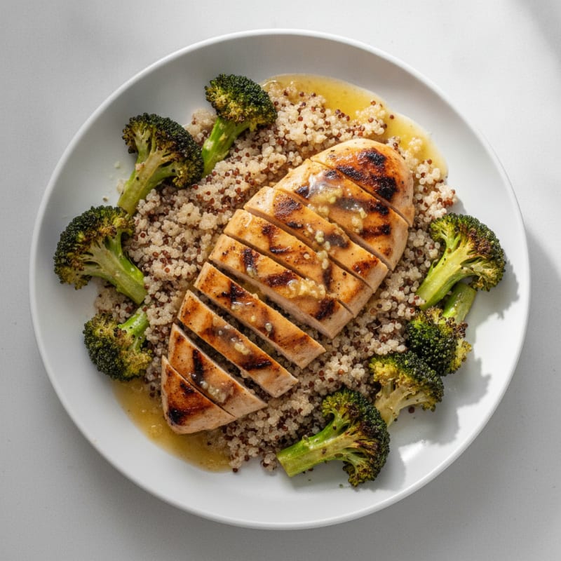 Grilled Chicken Breast with Quinoa and Roasted Broccoli