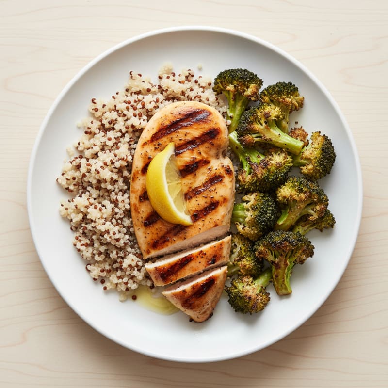 Grilled Chicken Breast with Roasted Broccoli and Quinoa