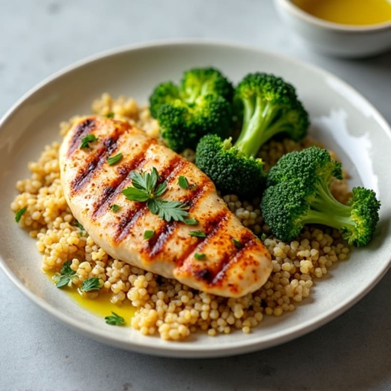 Grilled Chicken Breast with Quinoa and Roasted Broccoli