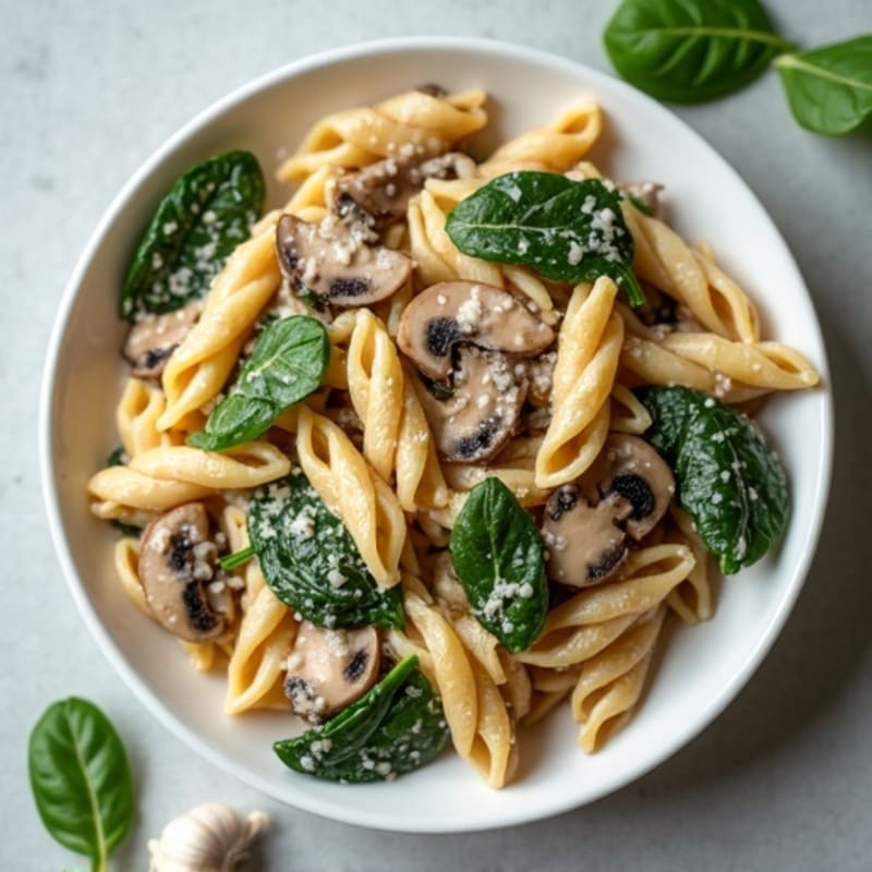 Creamy Truffle Mushroom Whole Wheat Pasta with Spinach