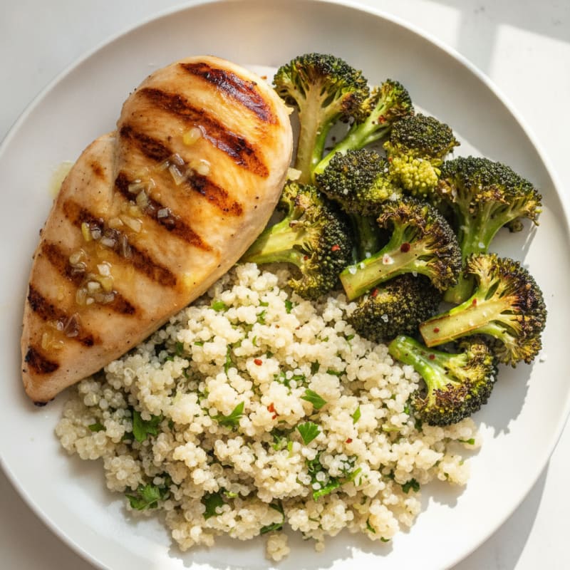 Grilled Chicken Breast with Quinoa and Roasted Broccoli