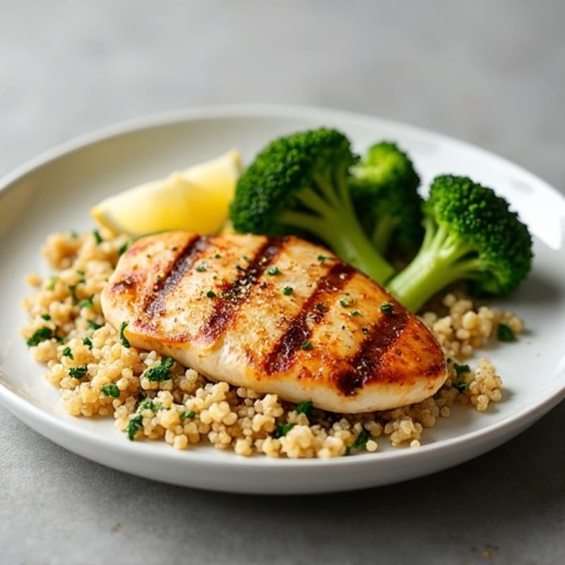 Grilled Chicken Breast with Quinoa and Roasted Broccoli