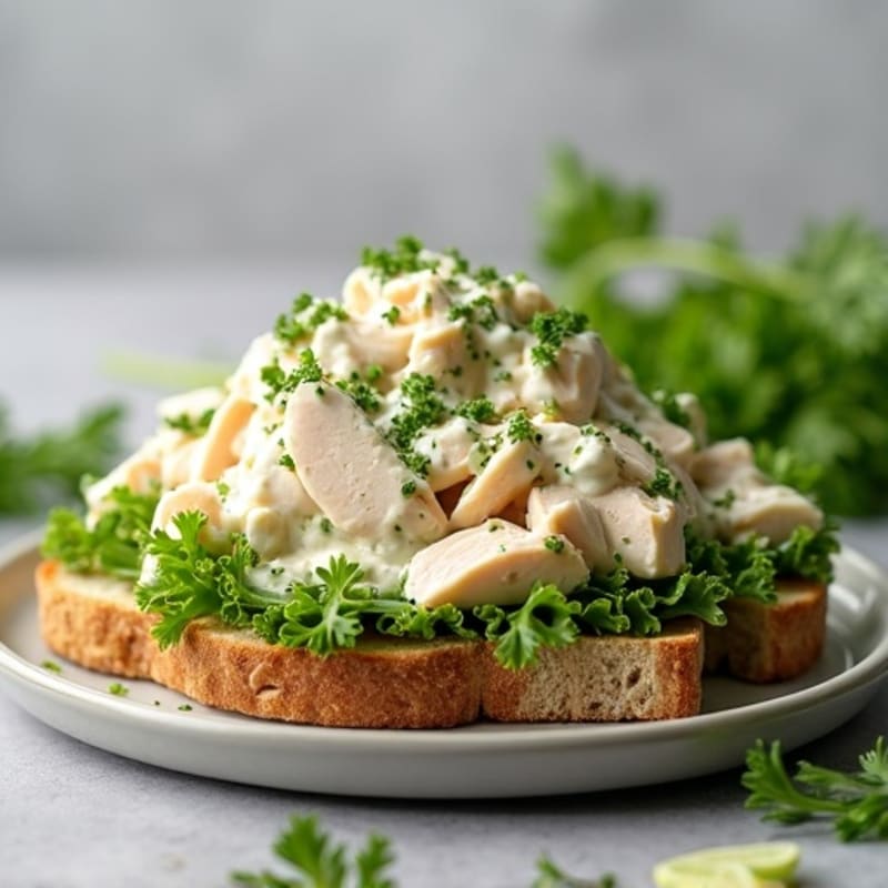 Creamy Herb Chicken Salad with Crisp Greens on Whole Grain Bread