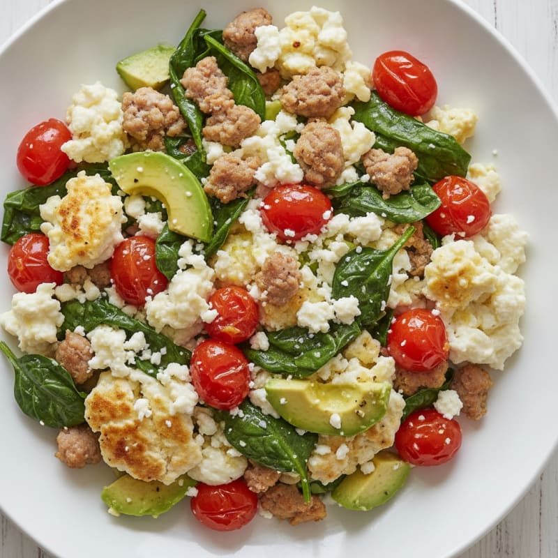 Egg White and Turkey Sausage Scramble with Spinach and Tomatoes