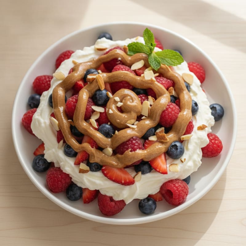 Greek Yogurt Protein Parfait with Mixed Berries and Almond Butter