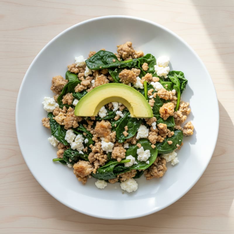 Egg White and Turkey Spinach Scramble with Cottage Cheese