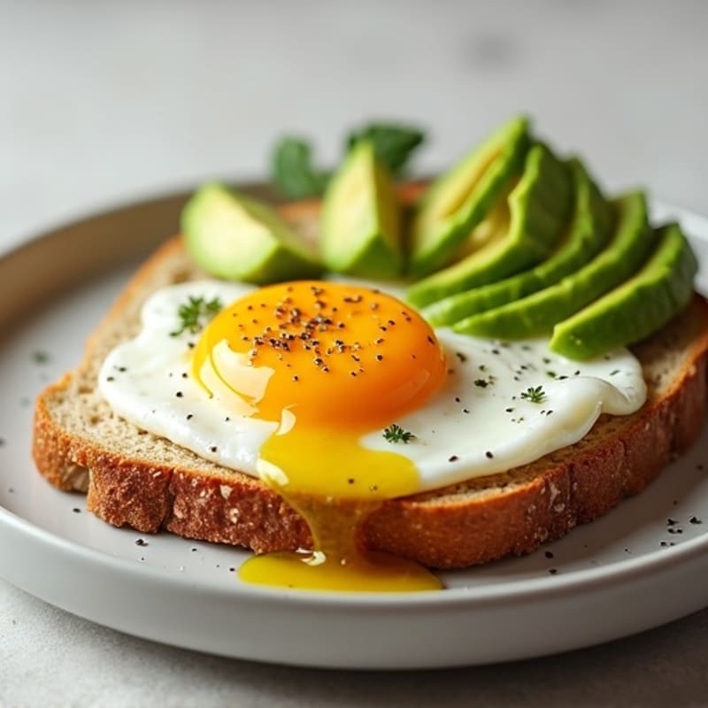 Eggs with Toasted Bread and Sliced Avocado