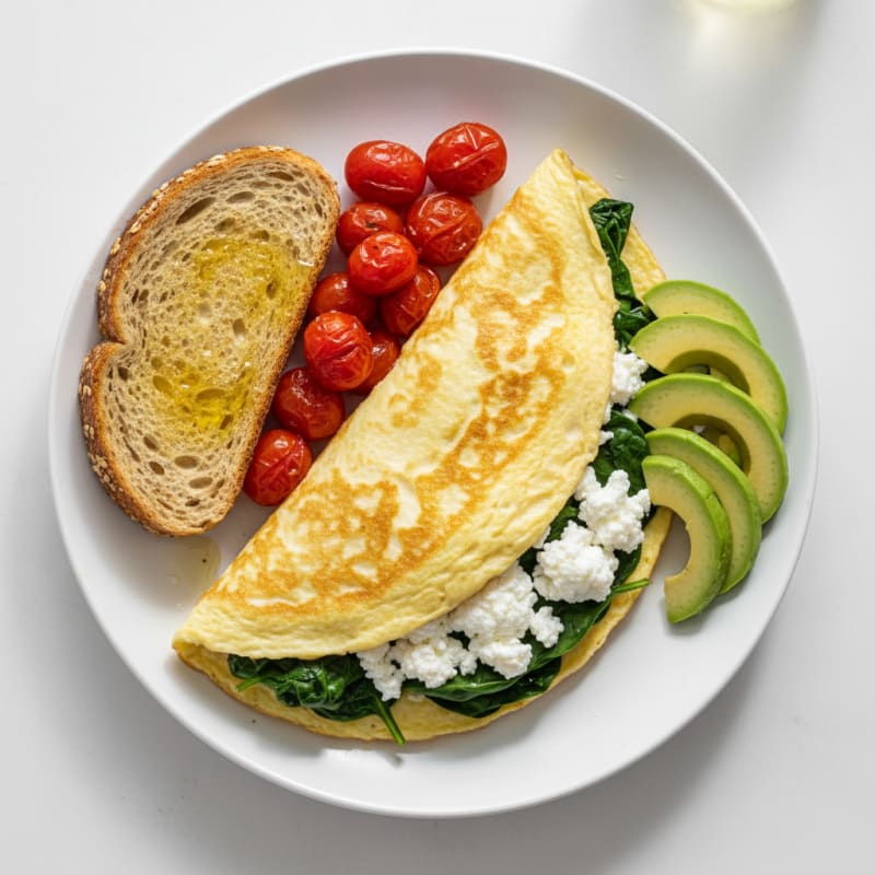 Egg White Spinach Omelette with Cottage Cheese and Cherry Tomatoes