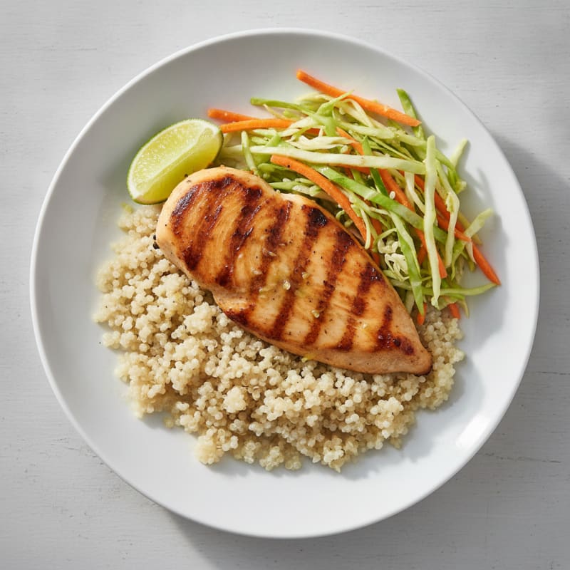 Grilled Chicken Breast with Crunchy Slaw and Quinoa