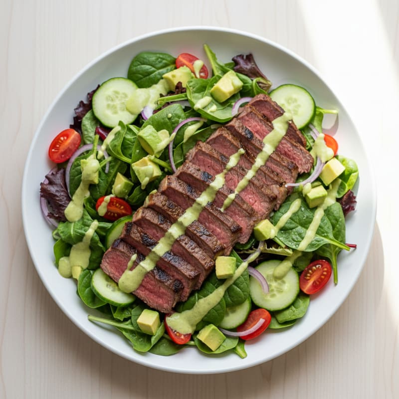 Grilled Beef Steak Salad with Creamy Avocado Dressing