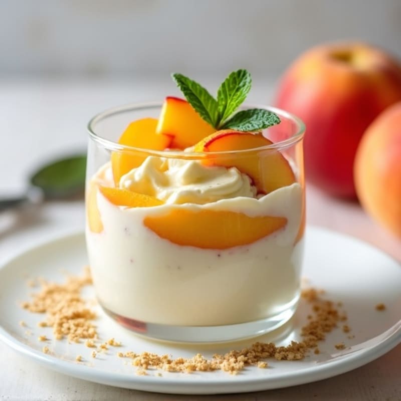 Creamy Cottage Cheese and Protein Powder Parfait with Sliced Peaches