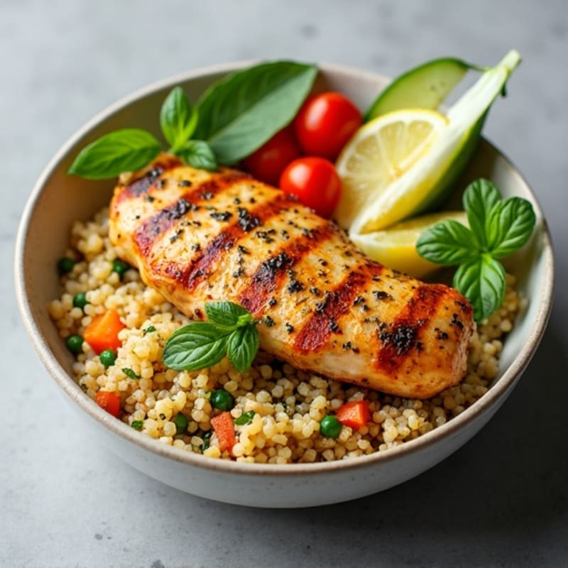 Herb-Marinated Chicken and Quinoa Bowl with Fresh Vegetables