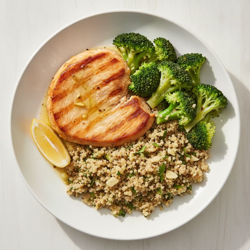 Seared Turkey Breast with Steamed Broccoli and Quinoa