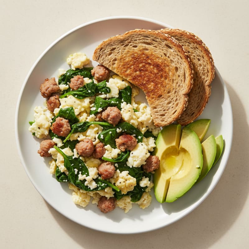 Egg White Scramble with Turkey Sausage and Spinach