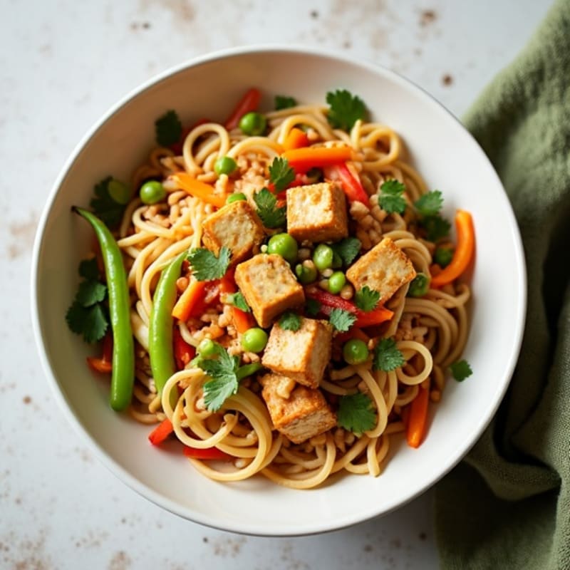 Creamy Thai Peanut Noodles with Crispy Tofu and Fresh Vegetables