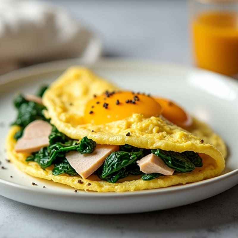 Egg White Omelette with Lean Turkey and Sautéed Spinach
