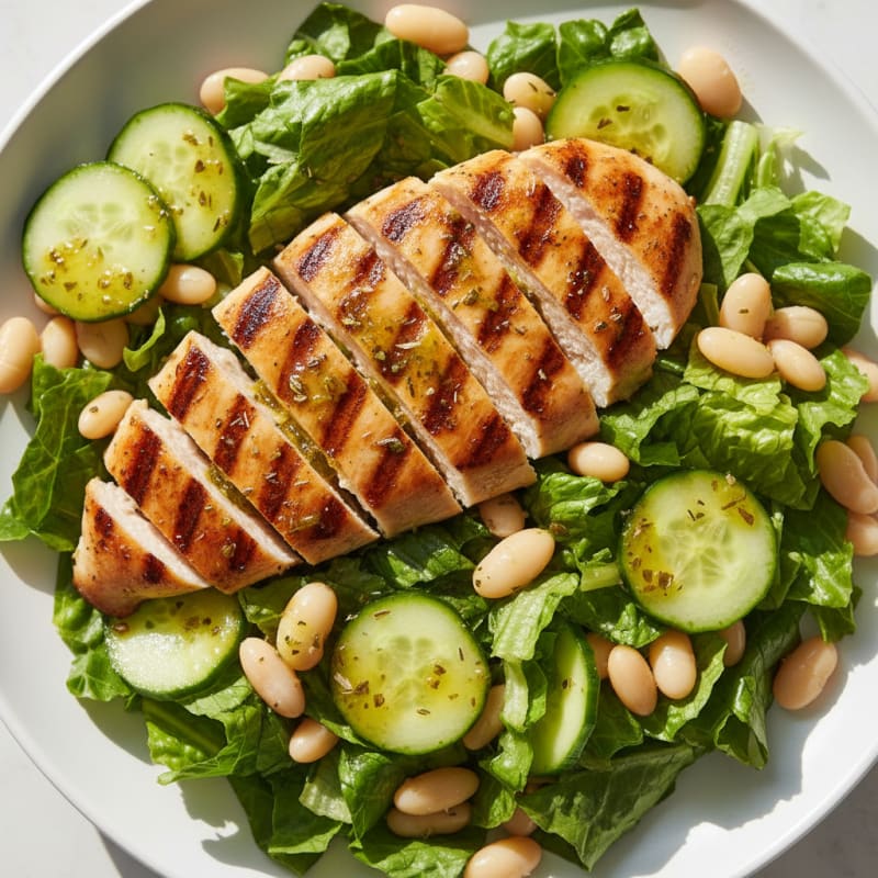 Grilled Chicken Breast with Crisp Romaine and White Bean Salad
