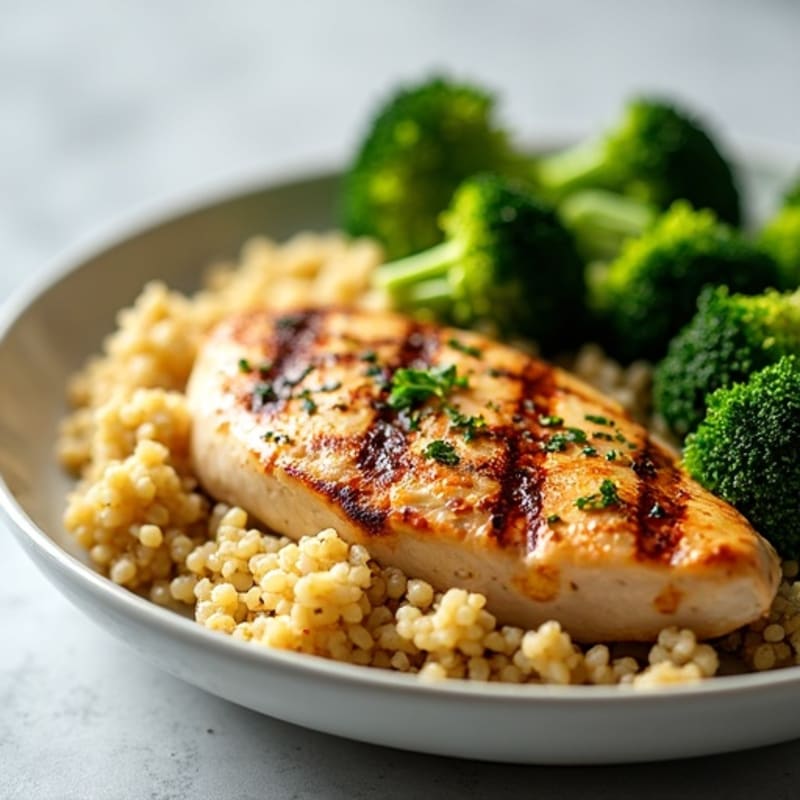 Grilled Chicken Breast with Quinoa and Steamed Broccoli