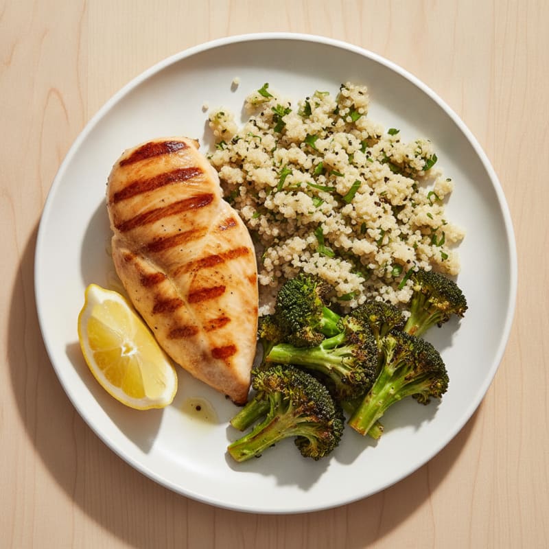 Grilled Chicken Breast with Quinoa and Roasted Broccoli