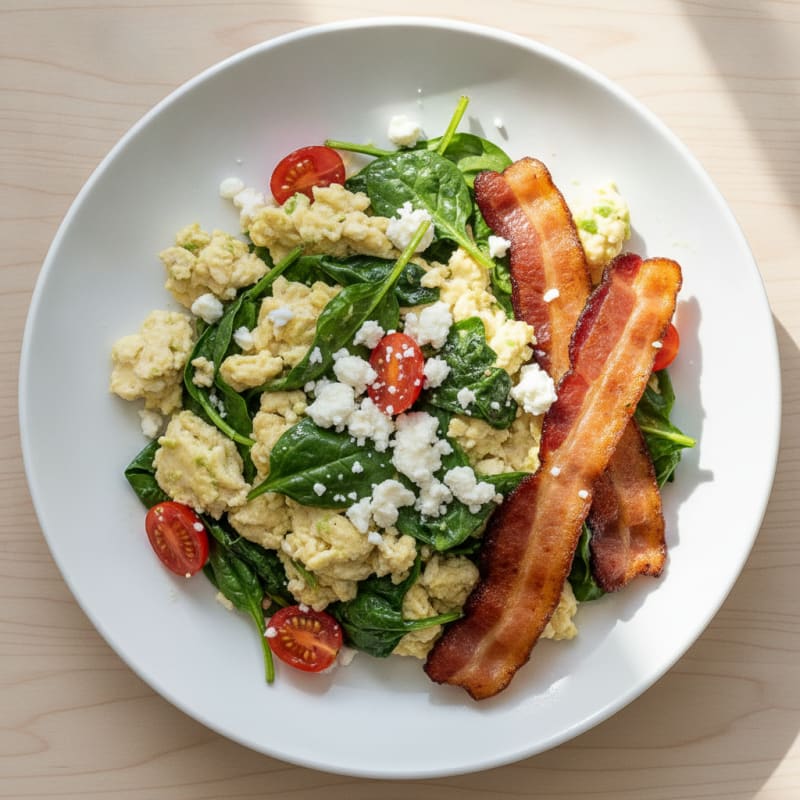 Egg White Scramble with Spinach and Turkey Bacon